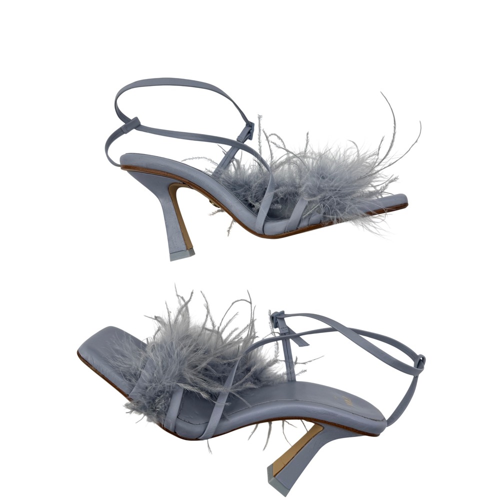 Zara Sandals Feather Ankle Strap Periwinkle Blue Size 40 Square Toe Block Heel - Picture 7 of 10